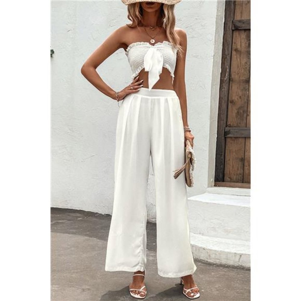 Smocked Tube Top and Wide Leg Pants Set - Picture 2 of 7